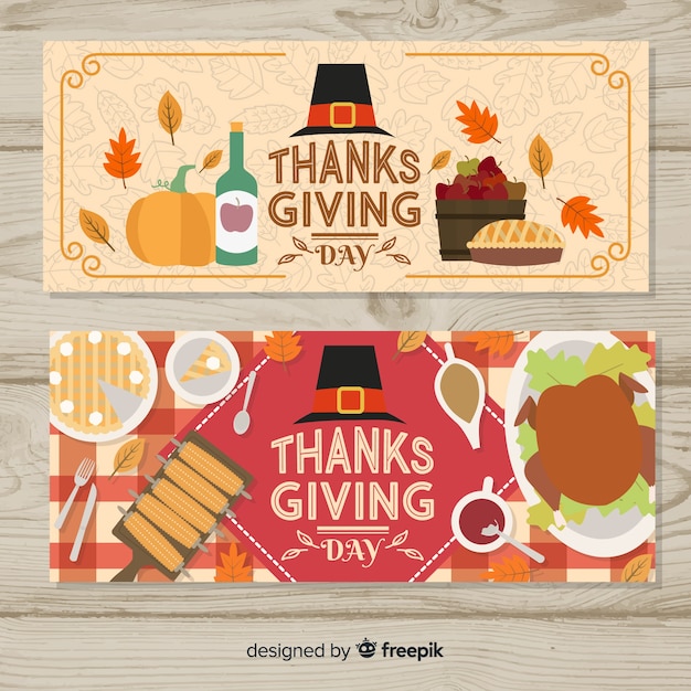 Collection De Bannières Pour Le Thanksgiving Design Plat