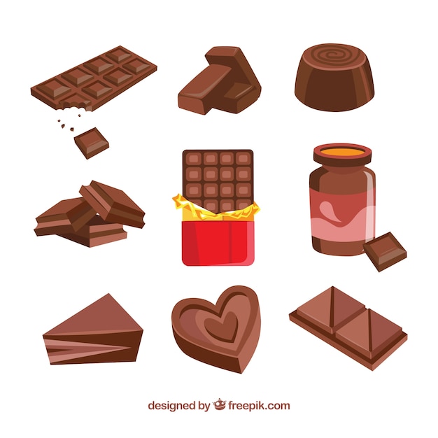 Collection de barres de chocolat et de morceaux