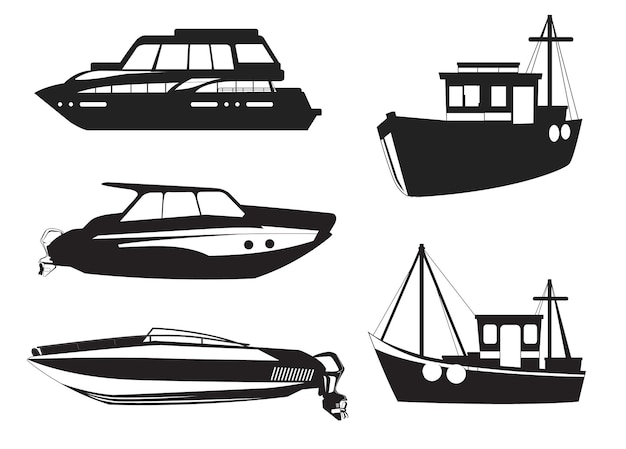 Vecteur collection de bateaux silhouettes vecteur premium