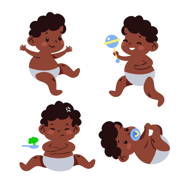 Vecteur collection de bébé afro-américain dessinés à la main