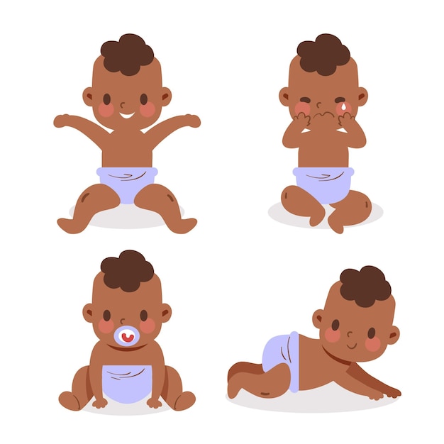 Vecteur collection de bébé afro-américain dessinés à la main