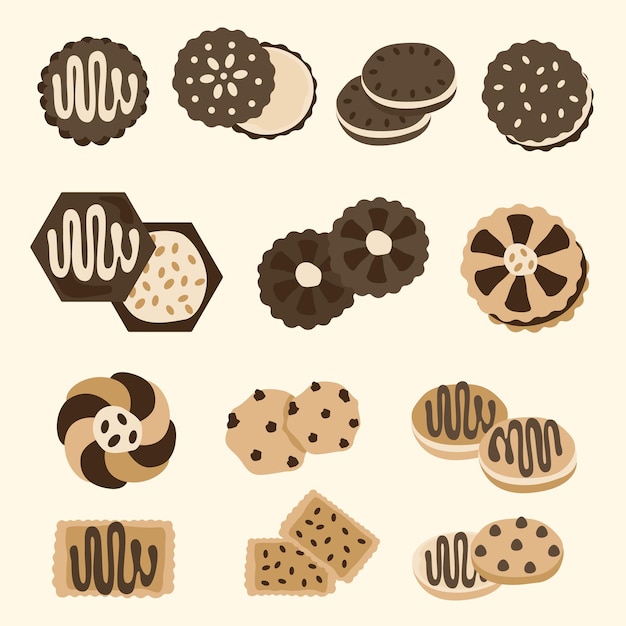 Vecteur une collection de biscuits aux saveurs différentes.