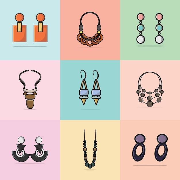 Collection De Boucles D'oreilles Colorées à La Mode Pour Femmes Bijoux Et Colliers De Luxe Illustration Vectorielle