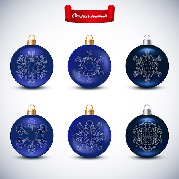 Collection De Boules De Noël Bleues Sur Blanc