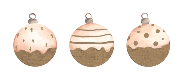 Collection De Boules De Noël Pour Un Arbre De Noël. Illustration à L'aquarelle.