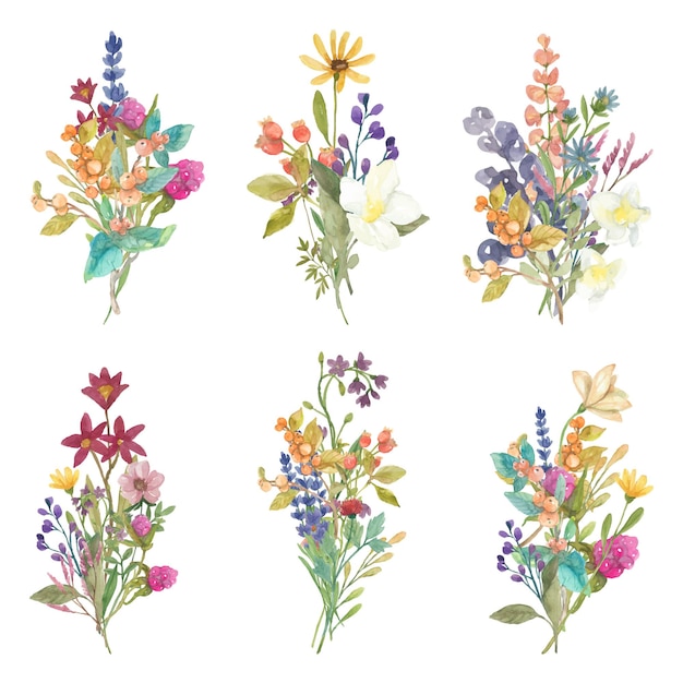 Collection de bouquet floral aquarelle