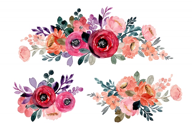 Vecteur collection de bouquet floral aquarelle