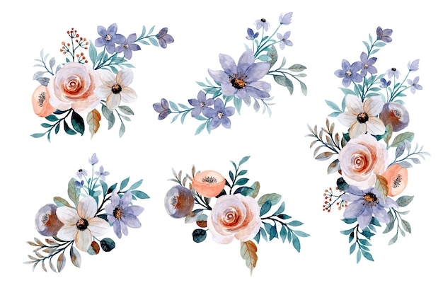 Collection de bouquet floral avec aquarelle