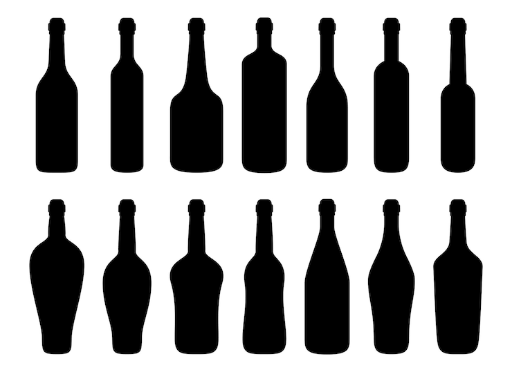 Vecteur une collection de bouteilles avec une qui dit vin
