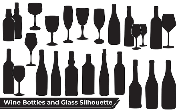 Vecteur collection de bouteilles de vin et verre silhouette vecteur