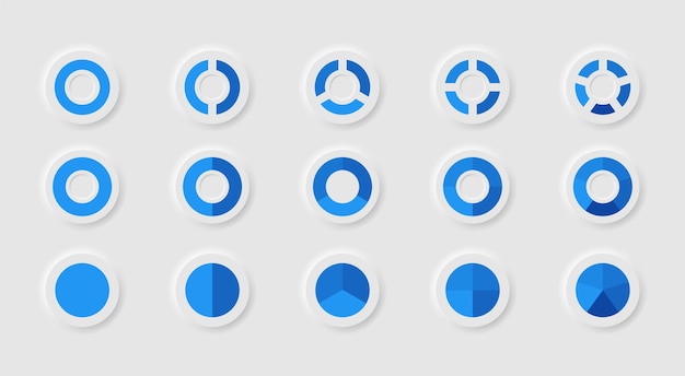 Collection De Boutons De Diagramme De Neumorphisme. Modèle De Tableau De Bord Infographique Avec Des Graphiques De Conception Plate Et Des Camemberts. éléments Graphiques D'information Pour La Conception Web. éléments Web Dans Un Style Moderne. Vecteur Eps 10
