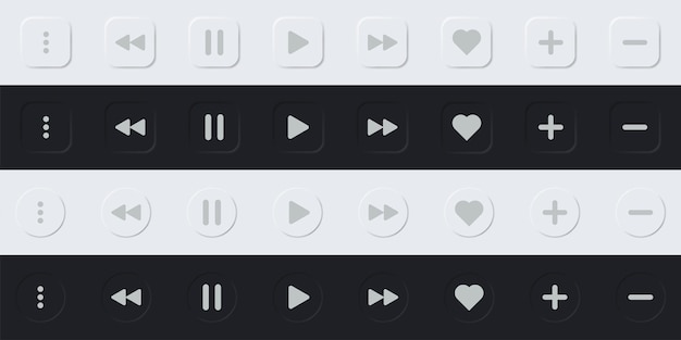Vecteur collection de boutons de lecteur multimédia illustration vectorielle conception de néomorphisme interface de lecteur de musique