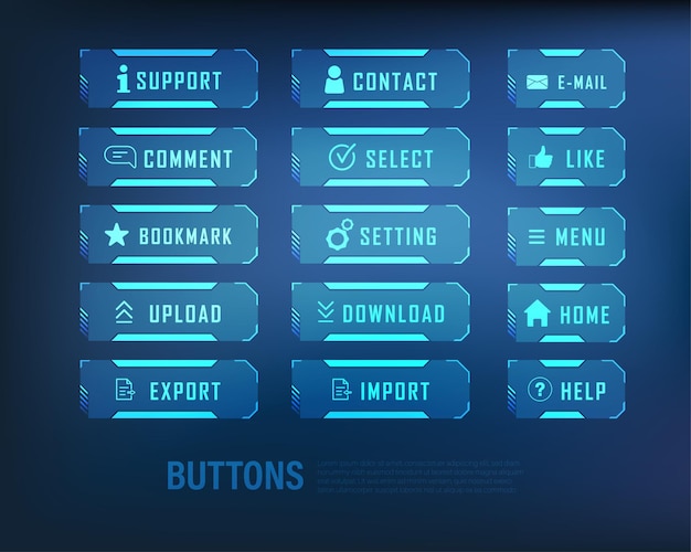 Collection de boutons style scifi set couleur bleu