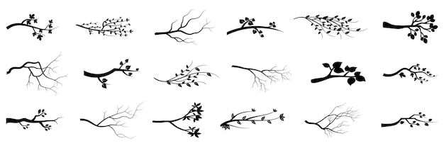 Vecteur collection de branches d'arbre ensemble de branche d'arbre de dessin animé élément de silhouette de branche noire