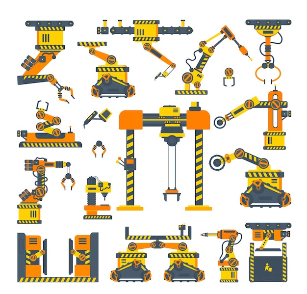 Collection de bras robotisés et de machines de convoyage pour la production industrielle