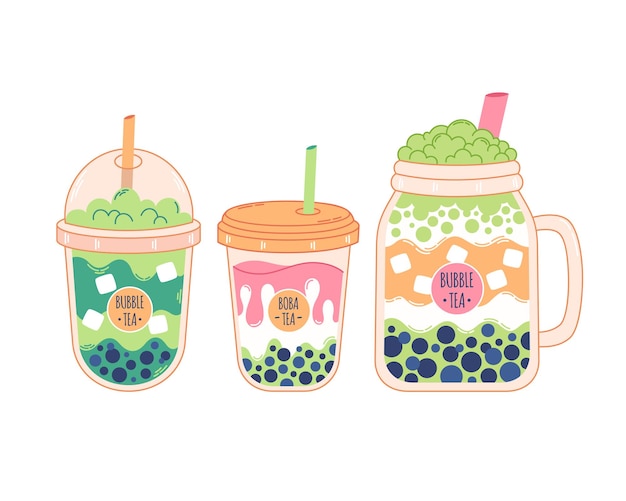 Collection de Bubble Milk Tea aux perles de tapioca Thé Boba Boisson taïwanaise Boisson froide d'été