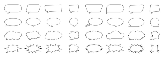 Collection de bulles de discours, de boîtes de texte, de cadres de bande dessinée, d'icônes de nuages