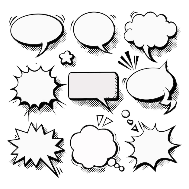 Collection de bulles de discours comiques dessinées à la main