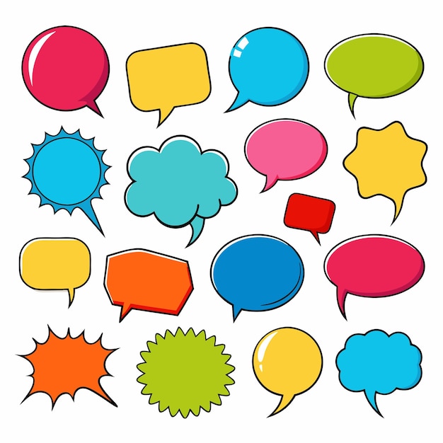une collection de bulles de discours comiques dont une avec le mot bulles de langage