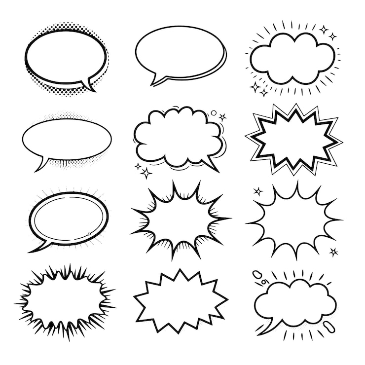 Vecteur une collection de bulles de discours de style comique et un nuage