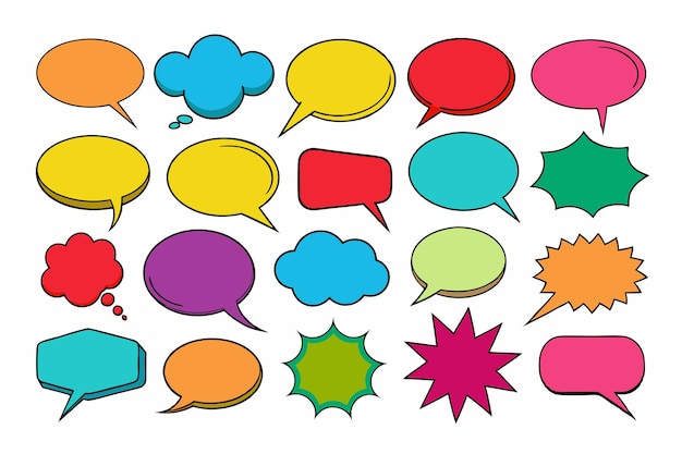 une collection de bulles de discours de style comique, y compris l'une des bulles de langage