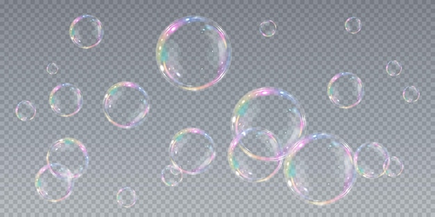 Vecteur collection de bulles de savon réalistes. les bulles sont situées sur un fond transparent.