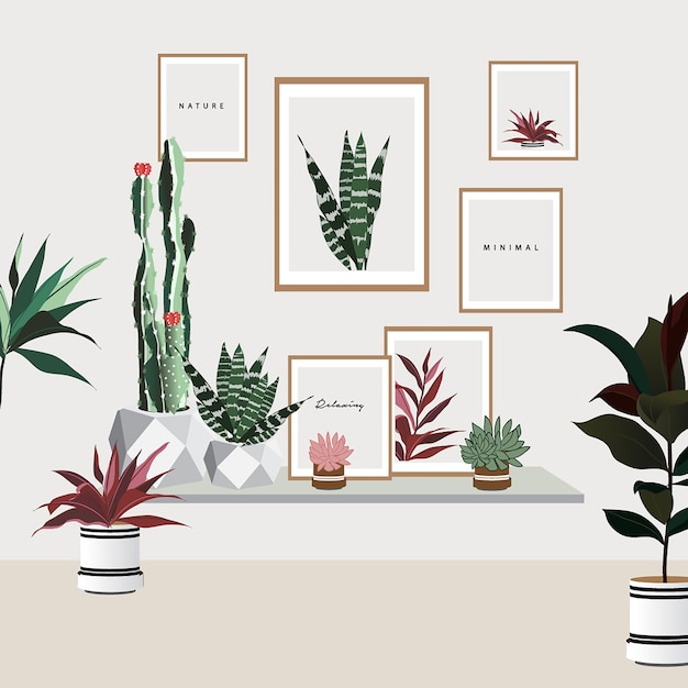 Collection De Cactus Vector Sur Le Mur