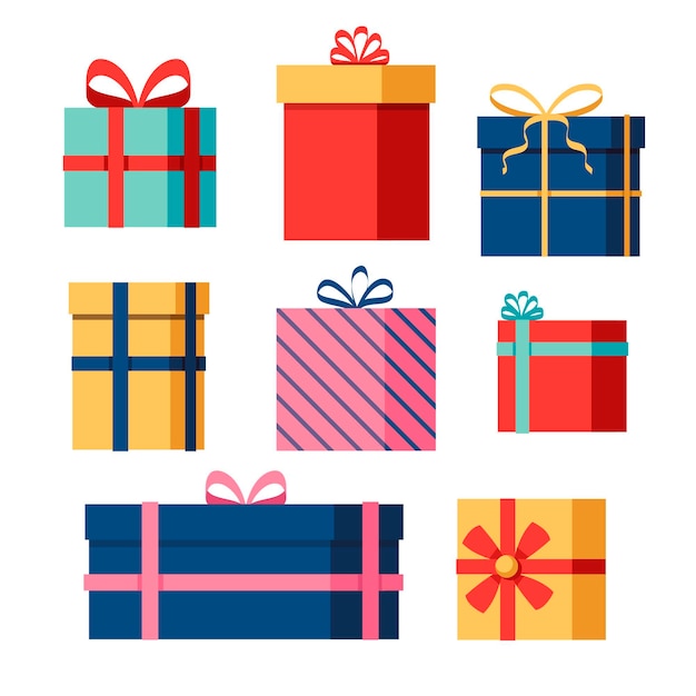 Collection de cadeaux de Noël au design plat