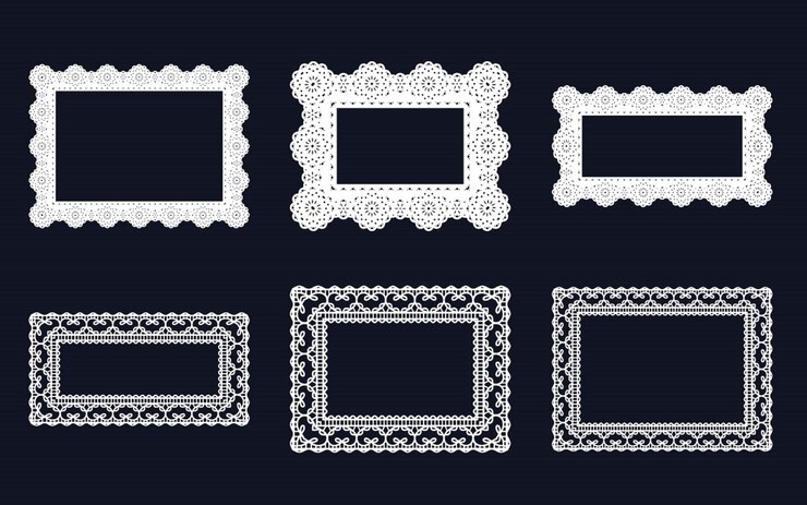 Vecteur une collection de cadres blancs et argentés et une bordure de dentelle blanche