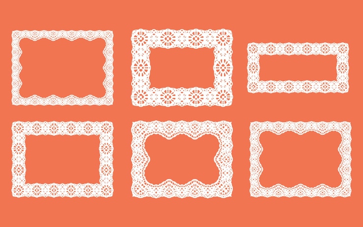 Vecteur une collection de cadres blancs et orange avec des lacets et des lacets