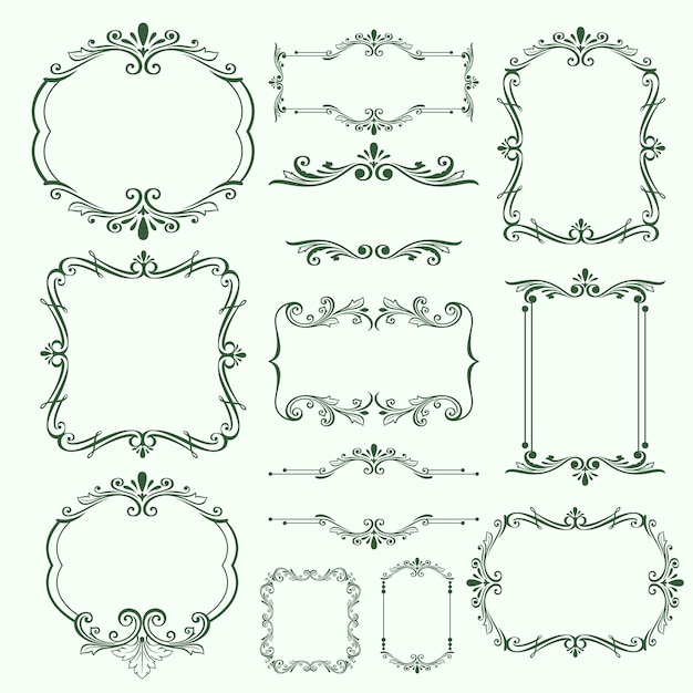 Vecteur une collection de cadres et cadres verts.
