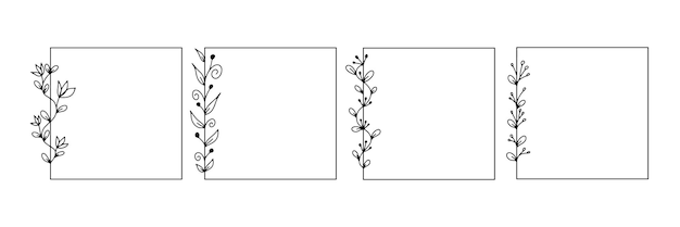 Collection De Cadres Floraux Vectoriels Géométriques Bordures Décorées De Fleurs Délicates Dessinées à La Main