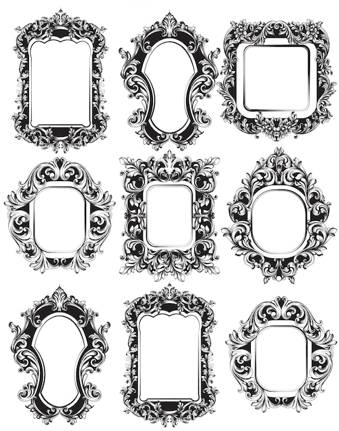 Vecteur collection de cadres de miroir baroque