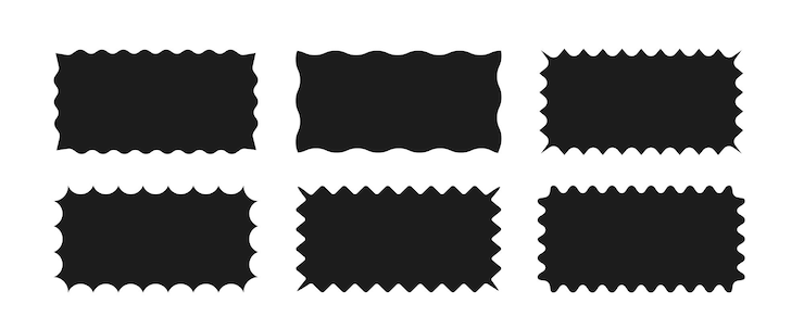 Vecteur une collection de cadres rectangulaires avec des bords ondulés formes carrées avec des frontières en zigzag ensemble de noir
