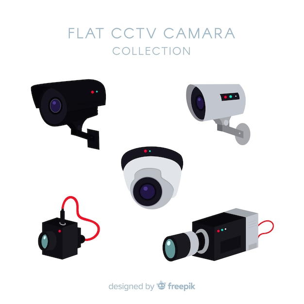 Vecteur collection de caméras de vidéosurveillance avec un design plat