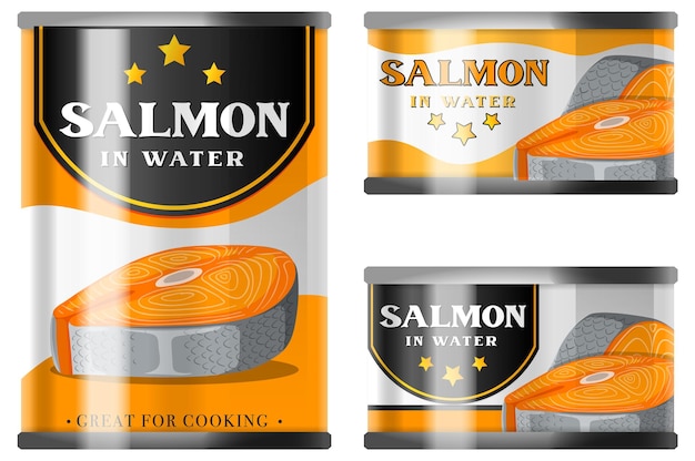 Collection De Canettes De Saumon Dans L'eau