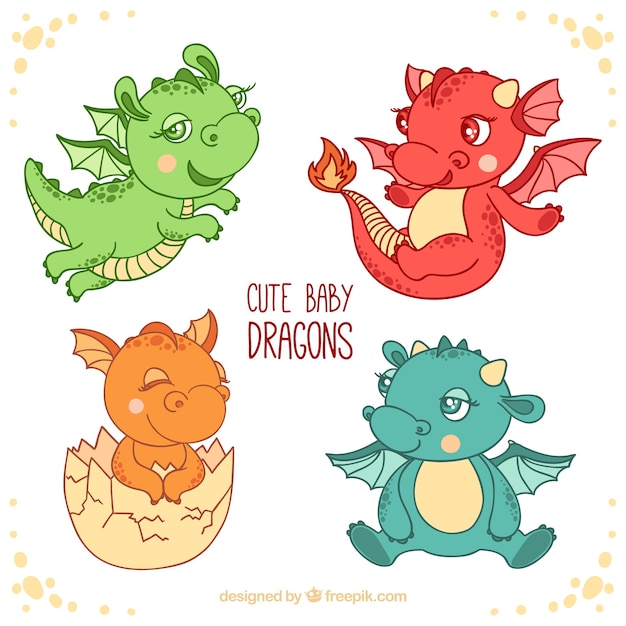 Collection De Caractères De Bébé Dragon Dessinés à La Main