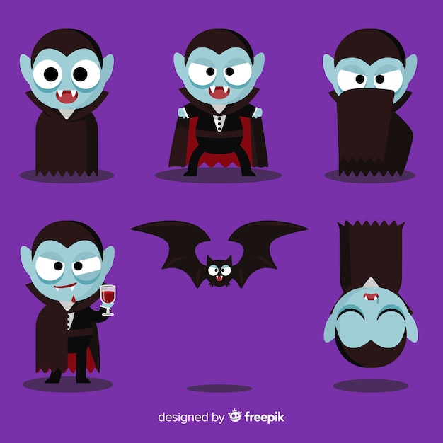 Vecteur collection de caractères vampire coloré avec un design plat