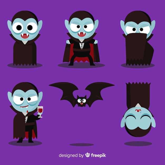 Collection De Caractères Vampire Coloré Avec Un Design Plat