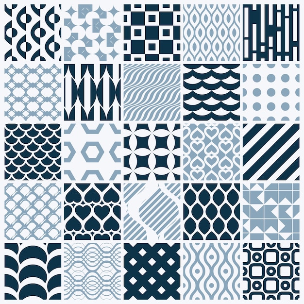 Collection de carreaux ornementaux graphiques, ensemble de motifs vectoriels monochromes répétés. Les textures abstraites d'art vintage peuvent être utilisées comme fonds d'écran.