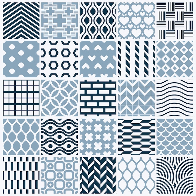 Collection de carreaux ornementaux graphiques, ensemble de motifs vectoriels monochromes répétés. Les textures abstraites d'art vintage peuvent être utilisées comme fonds d'écran.