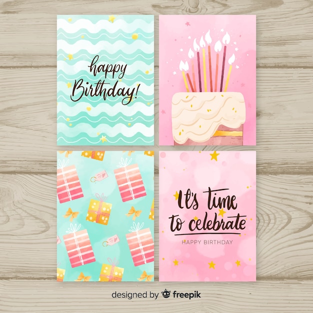 Collection De Cartes D'anniversaire Dans Un Style Aquarelle