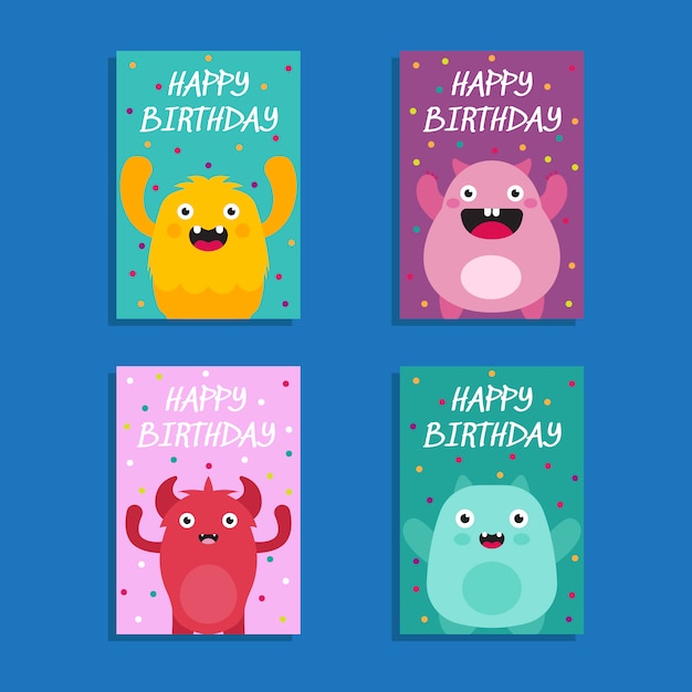 Collection De Cartes D'anniversaire Monster Mignon