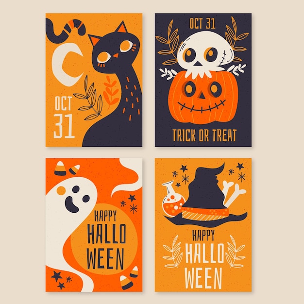 Collection De Cartes D'halloween Dessinés à La Main