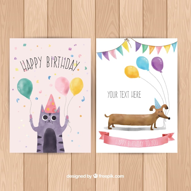 Collection De Cartes Joyeux Anniversaire Dans Un Style Aquarelle