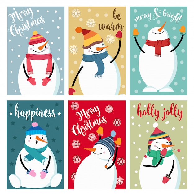 Collection De Cartes De Noël Avec Bonhomme De Neige Et Souhaits