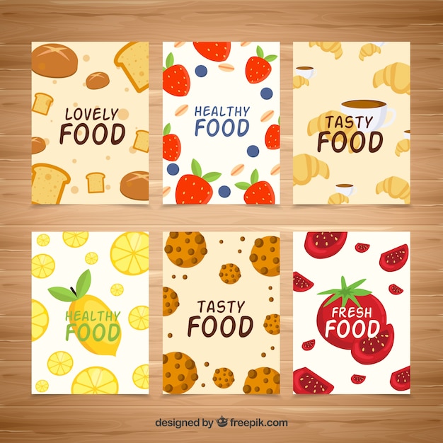 Collection De Cartes De Nourriture Savoureuse Avec Un Design Plat