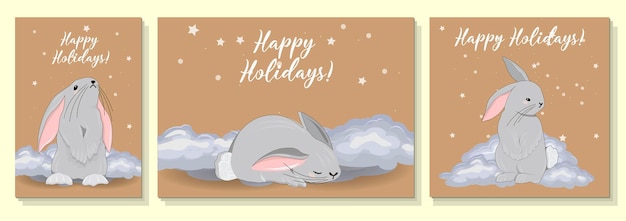 Collection de cartes postales 2023 Joyeuses fêtes Signe du zodiaque Bunny Year