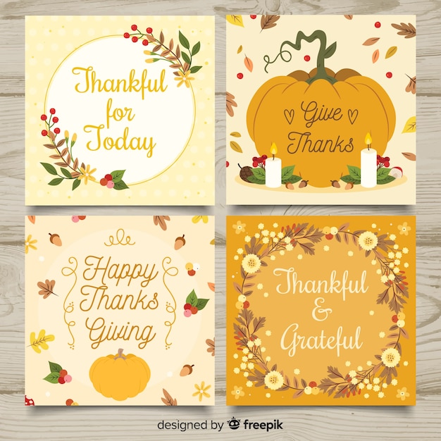 Collection De Cartes De Thanksgiving Dessinée à La Main