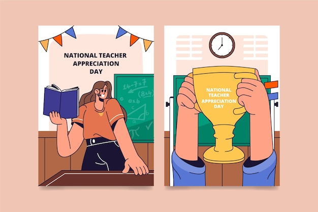 Vecteur collection de cartes de vœux de la journée nationale d'appréciation des enseignants dessinées à la main